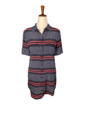 Equipment Femme Womens Silk Striped Short Sleeve Button Up Dress Size Medium